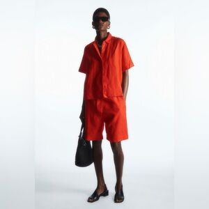 COS Linen Bright Orange Shirt and Shorts Ensemble